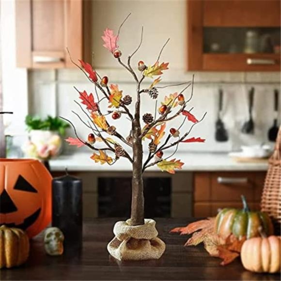 24 Inch Artificial Fall Oak Maple Tree, Lighted Fall Decorations for Home - Picture 1 of 5